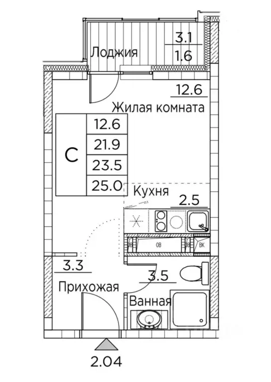 Студия Приморский край, Владивосток ул. Расула Гамзатова, 7к2 (25.0 м) - Фото 0