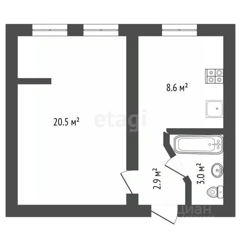 1-к кв. Воронежская область, Воронеж ул. Лидии Рябцевой, 53 (35.0 м) - Фото 1
