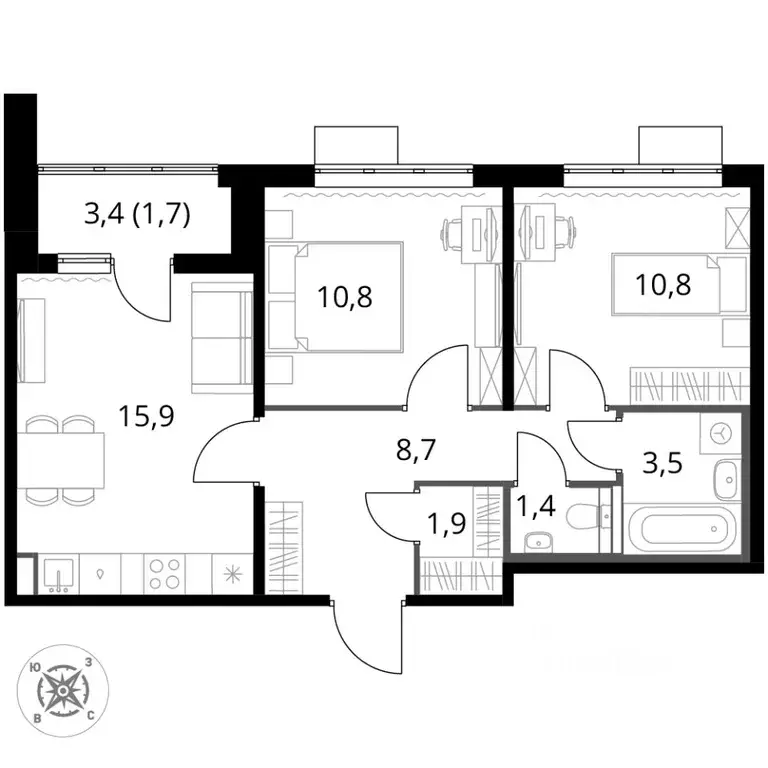 2-к кв. Московская область, Химки Подрезково мкр, 1-й Шереметьевский ... - Фото 2