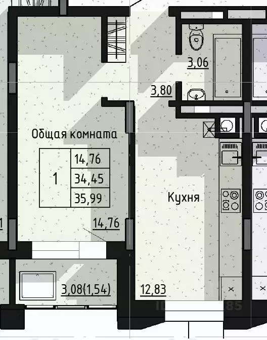 1-к кв. Саха (Якутия), Якутск пос. Геологов,  (35.99 м) - Фото 1