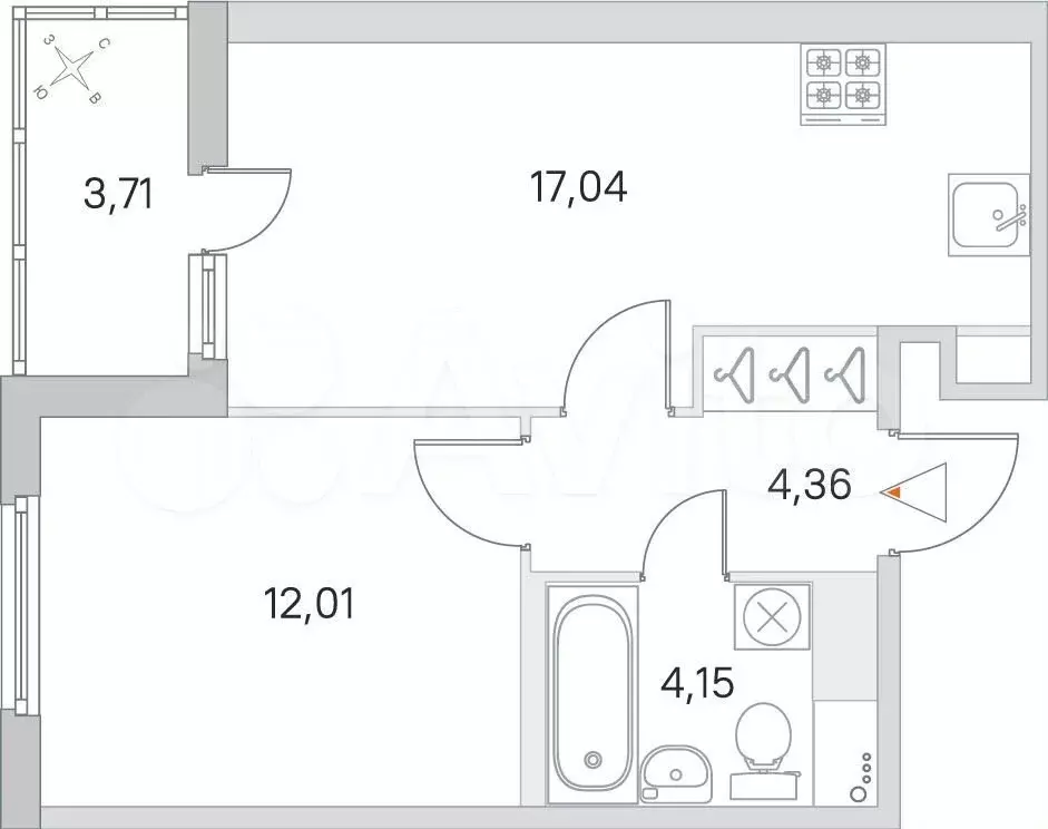 1-к. квартира, 39,4 м, 6/8 эт. - Фото 0