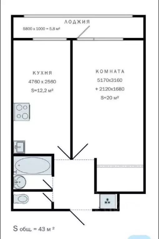 Квартира, 1 комната, 41 м - Фото 0