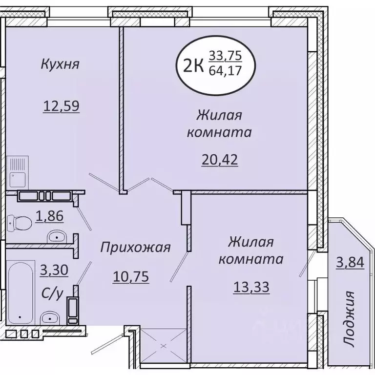 2-к кв. Новосибирская область, Новосибирск  (64.17 м) - Фото 0