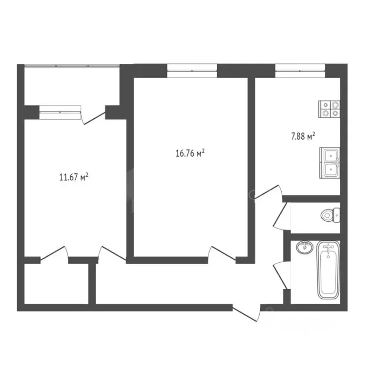 2-к кв. Тюменская область, Тюмень Олимпийская ул., 45 (50.7 м) - Фото 1