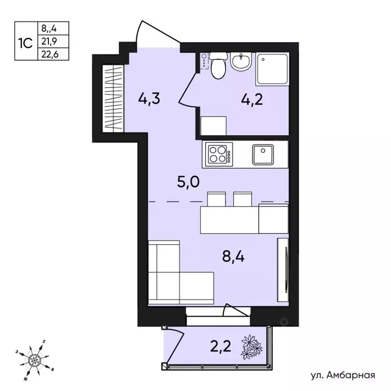 1-к кв. Пермский край, Пермь Белозерская ул., 30А (22.6 м) - Фото 0