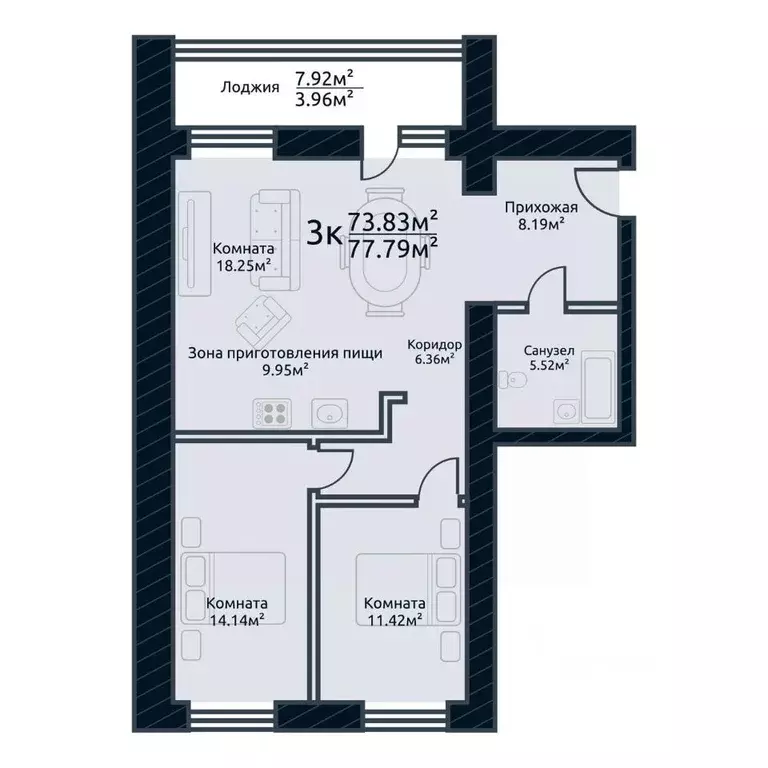 3-к кв. Томская область, Томск ул. Аркадия Иванова, 21 (77.79 м) - Фото 0