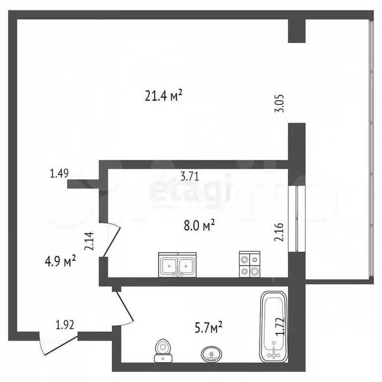 1-к. квартира, 35,6 м, 2/9 эт. - Фото 0