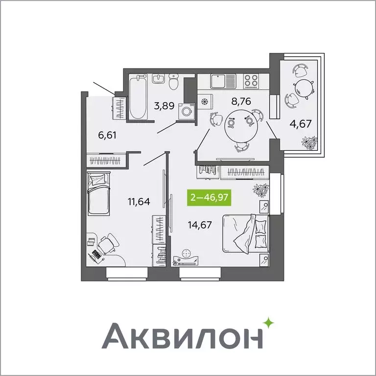 2-комнатная квартира: Северодвинск, проспект Труда, 74к2 (46.97 м) - Фото 0