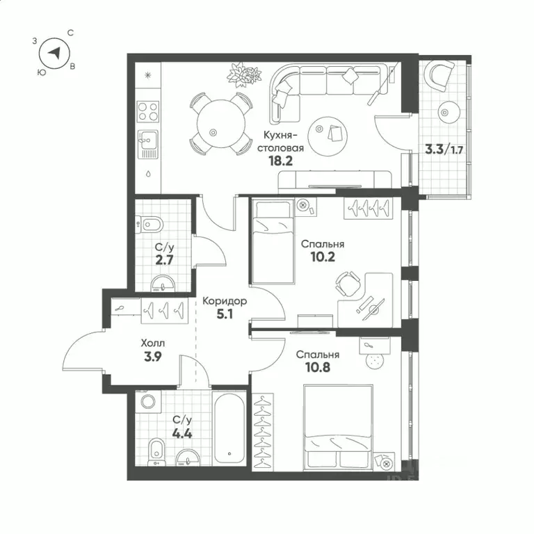 2-к кв. Свердловская область, Екатеринбург Солнечный жилрайон,  (57.0 ... - Фото 1