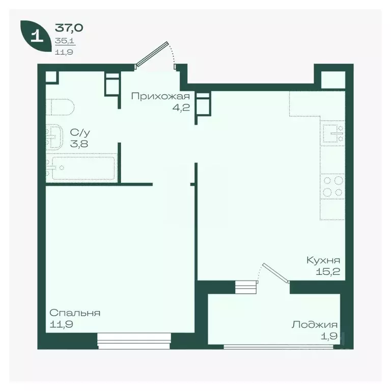 1-к кв. Краснодарский край, Краснодар Ботаника жилой комплекс (37.0 м) - Фото 1