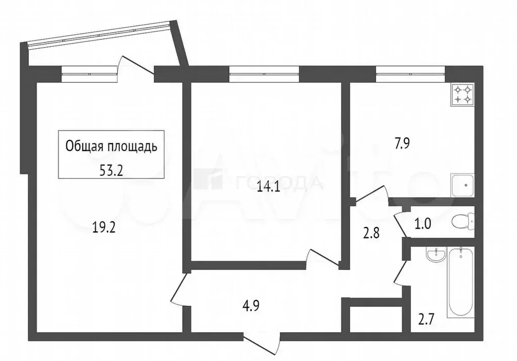 2-к. квартира, 53,2 м, 8/9 эт. - Фото 0