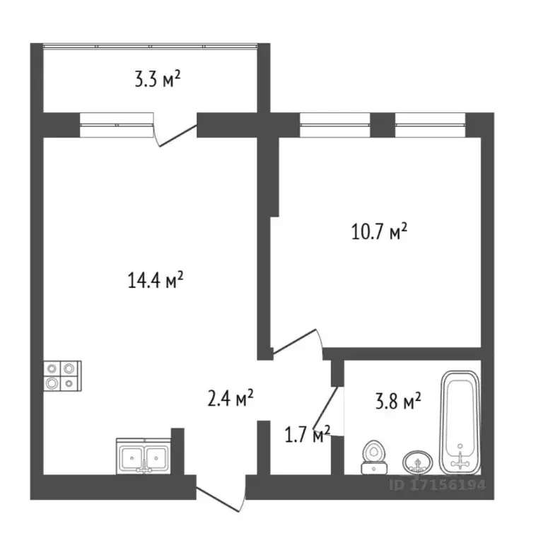 1-к кв. Тюменская область, Тюмень ул. Республики, 205к3 (33.3 м) - Фото 2