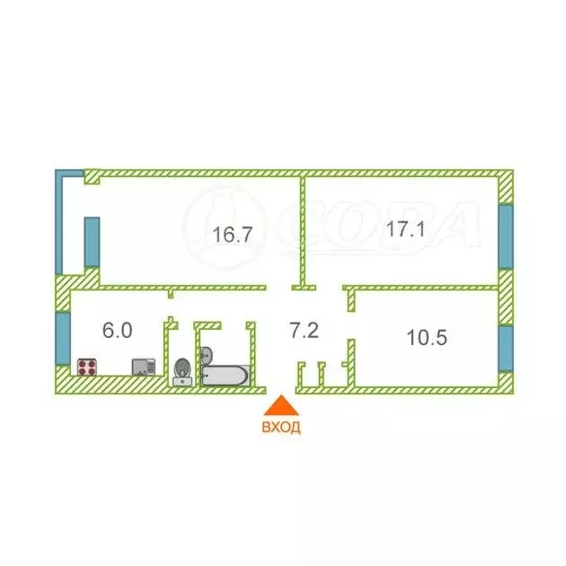 3-комнатная квартира: Курган, Песчаный переулок, 7 (62.8 м) - Фото 2