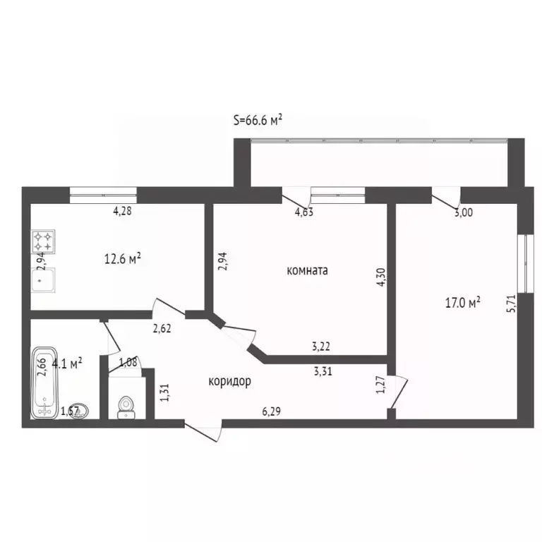 2-к кв. Тюменская область, Тюмень ул. Избышева, 6 (66.6 м) - Фото 2