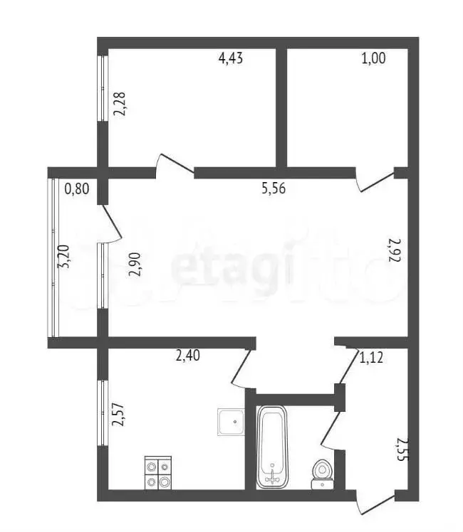 2-к. квартира, 44,7 м, 2/4 эт. - Фото 0