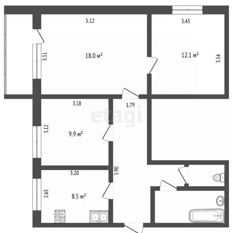 3-к кв. Ямало-Ненецкий АО, Муравленко ул. Дружбы Народов, 108 (70.1 м) - Фото 2