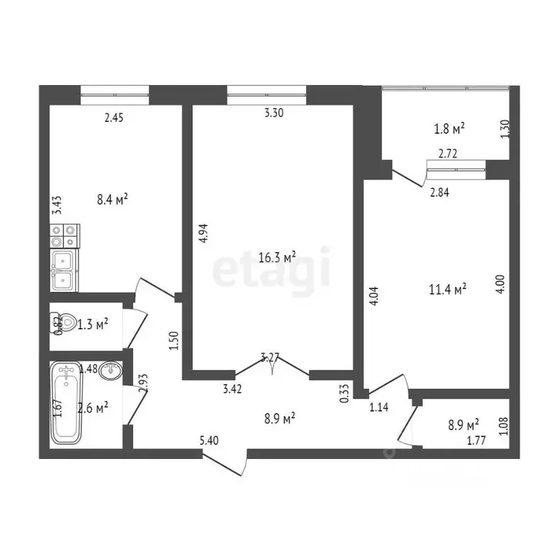 2-к кв. Башкортостан, Стерлитамак ул. Артема, 97А (50.5 м) - Фото 1