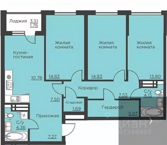 3-к кв. Воронежская область, Воронеж ул. Ломоносова, 116В (93.57 м) - Фото 0