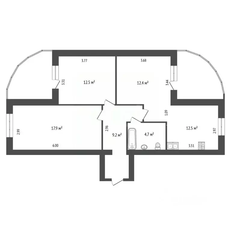 3-к кв. Вологодская область, Череповец Ленинградская ул., 62 (67.5 м) - Фото 2
