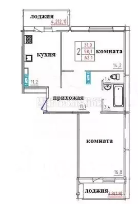 2-к кв. Смоленская область, Смоленск ул. 2-я Киевская, 20А (62.1 м) - Фото 1