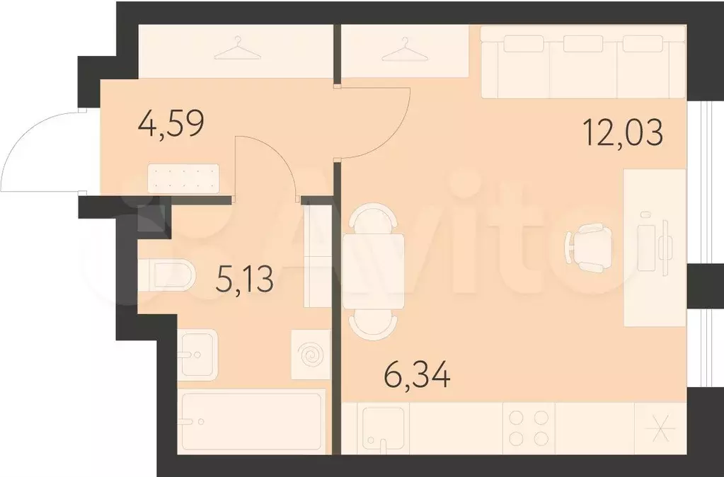 Квартира-студия, 28,1 м, 1/25 эт. - Фото 0