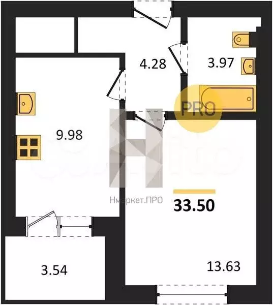 1-к. квартира, 33,5 м, 1/4 эт. - Фото 0