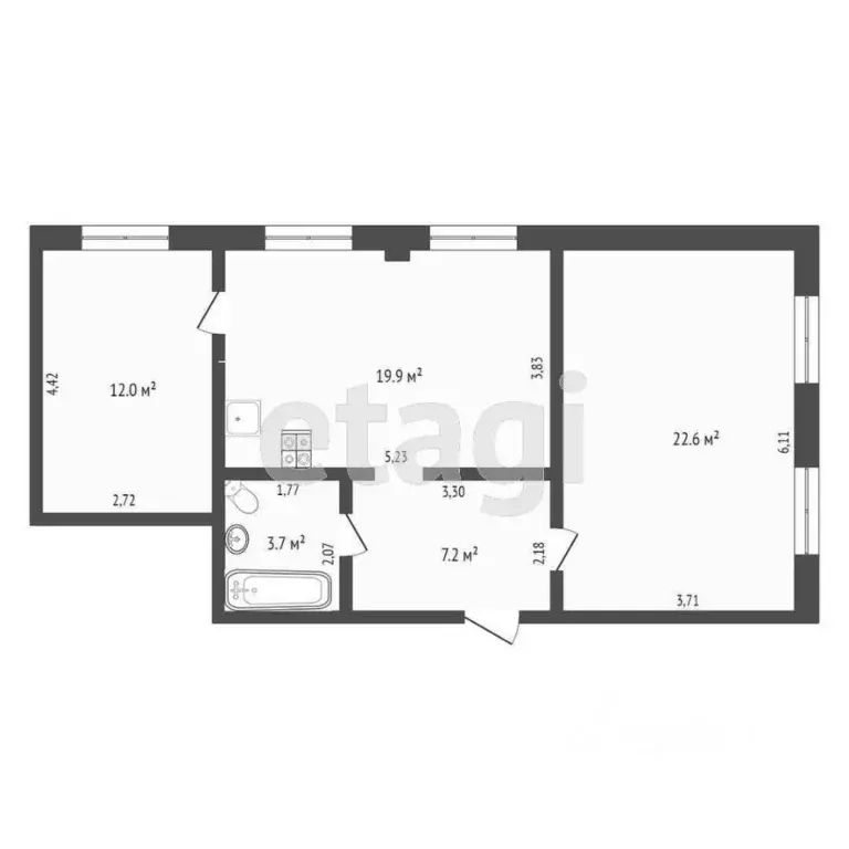 2-к кв. Ханты-Мансийский АО, Ханты-Мансийск ул. Лермонтова, 19А (65.4 ... - Фото 2
