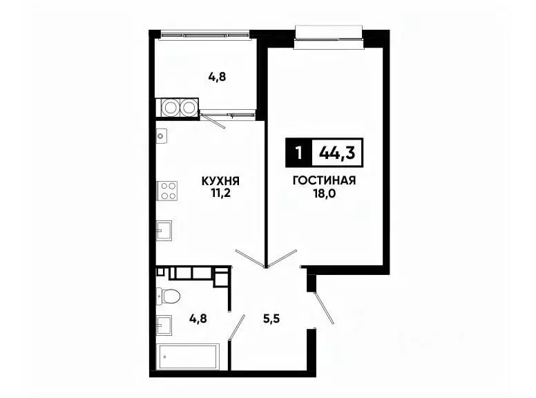 1-к кв. Ставропольский край, Ставрополь ул. Андрея Голуба, 14к2 (44.3 ... - Фото 0