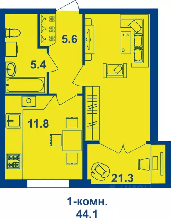 1-к кв. Костромская область, Кострома Магистральная ул., 71 (44.1 м) - Фото 0