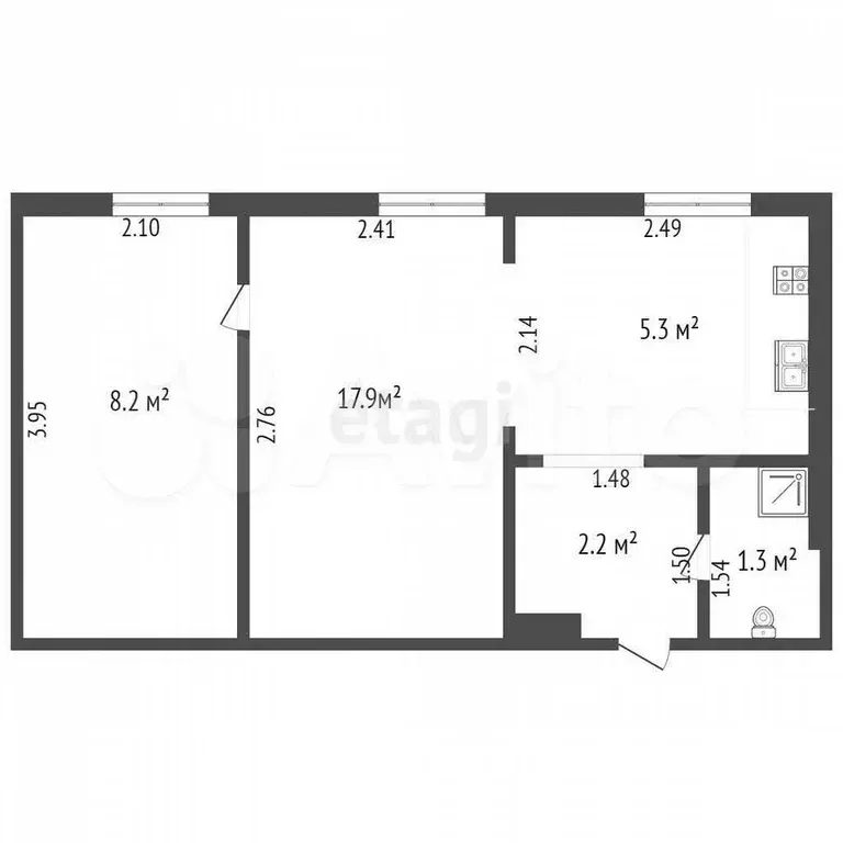 2-к. квартира, 26,7 м, 2/2 эт. - Фото 0