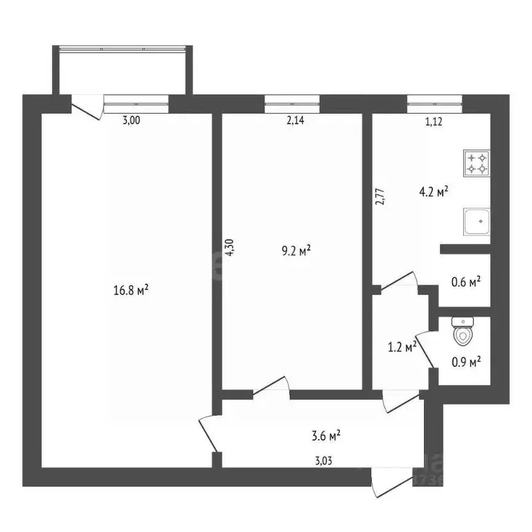 2-к кв. Амурская область, Благовещенск ул. 50 лет Октября, 62/8 (36.5 ... - Фото 1