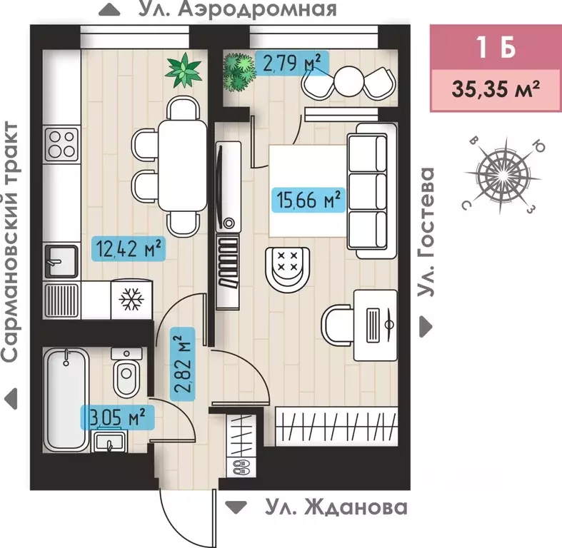 1-к кв. Татарстан, Набережные Челны ул. Жданова, 13 (35.35 м) - Фото 1