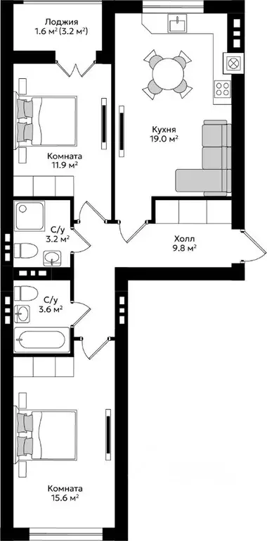 2-к кв. Калининградская область, Гурьевск Пражский жилой комплекс ... - Фото 1