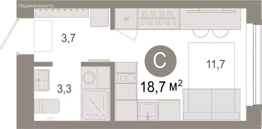 Квартира-студия: Тюмень, жилой комплекс Октябрьский на Туре (18.71 м) - Фото 1