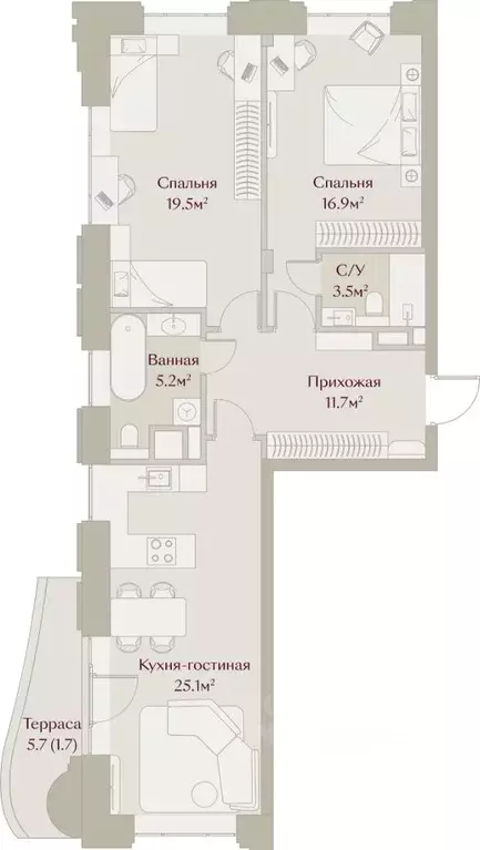 2-к кв. Татарстан, Казань Щербаковский пер., 5 (83.54 м) - Фото 2