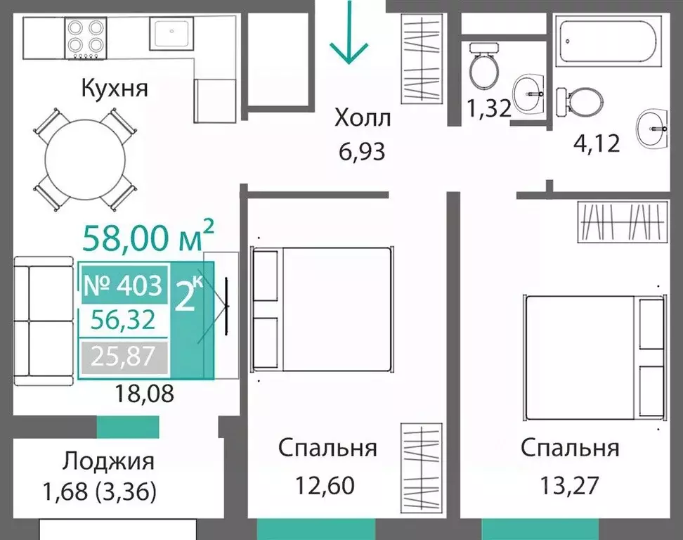 2-к кв. Крым, Симферополь Крымская роза мкр,  (58.0 м) - Фото 0