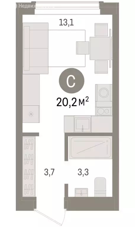 Квартира-студия: Новосибирск, улица Аэропорт (20.16 м) - Фото 1