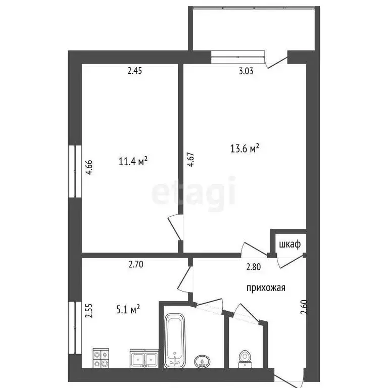 2-комнатная квартира: Вологда, Московское шоссе, 26 (39.9 м) - Фото 0