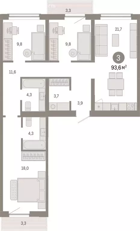 3-комнатная квартира: Новосибирск, Большевистская улица, с49 (93.58 м) - Фото 1