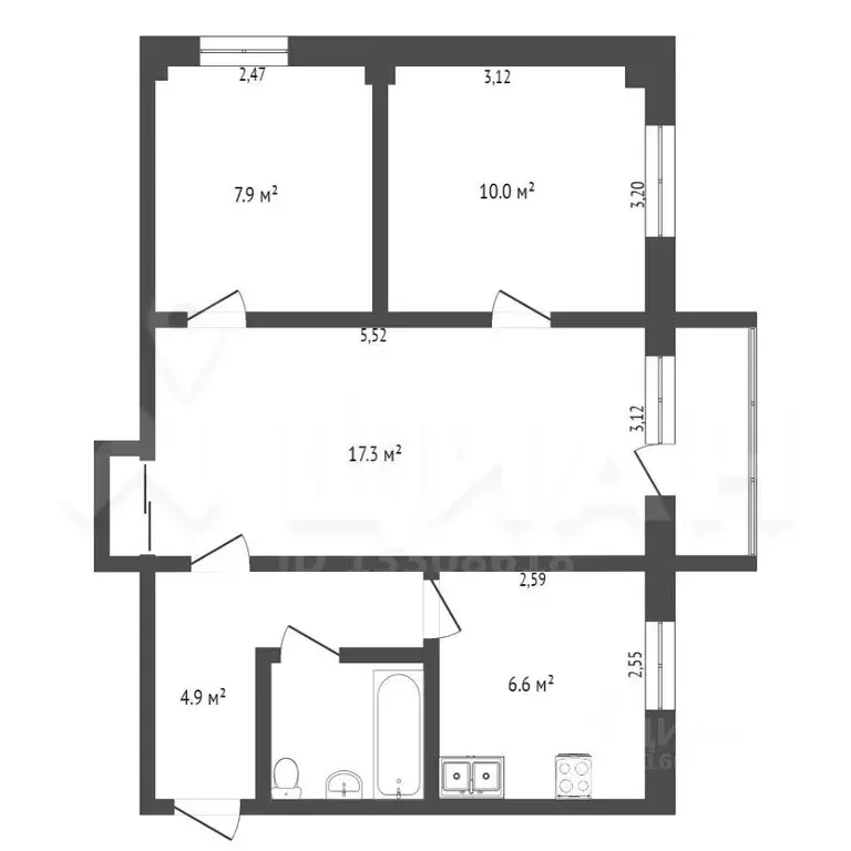 3-к кв. Тульская область, Тула ул. Мориса Тореза, 9А (52.0 м) - Фото 2