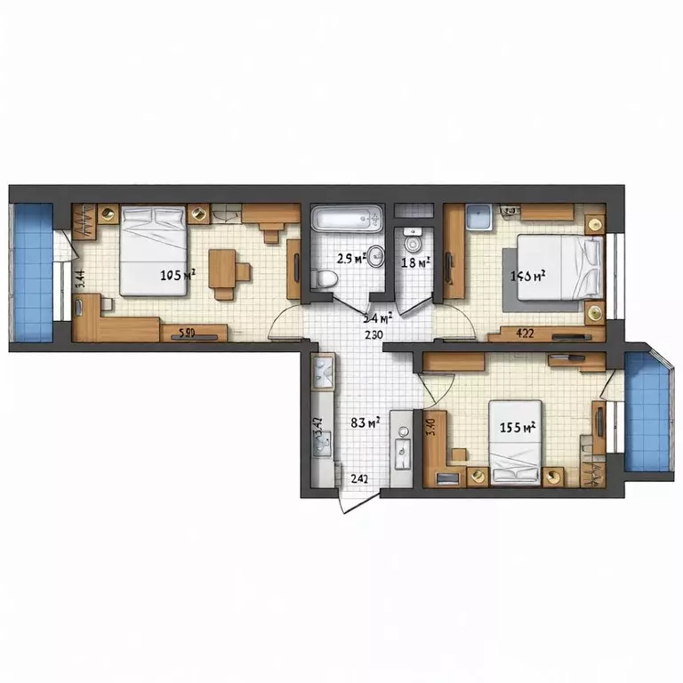 2-к кв. Тюменская область, Тюмень Широтная ул., 185 (66.3 м) - Фото 1