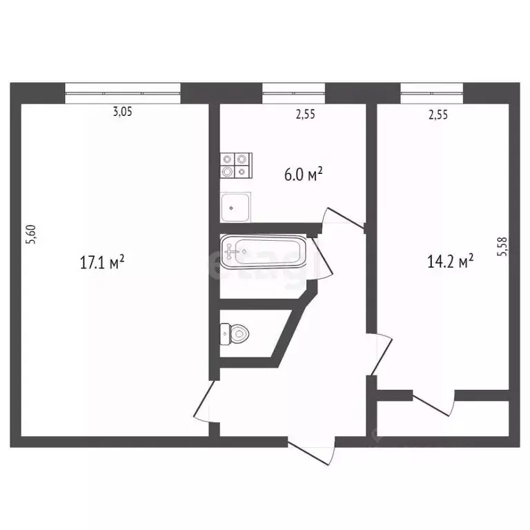 2-к кв. Новосибирская область, Новосибирск ул. Филатова, 13 (44.0 м) - Фото 1