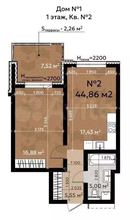 2-к. квартира, 47,1 м, 1/4 эт. - Фото 0