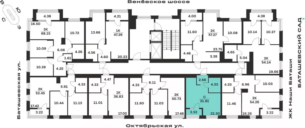 Студия Тульская область, Тула Баташи Парк жилой комплекс (31.81 м) - Фото 2