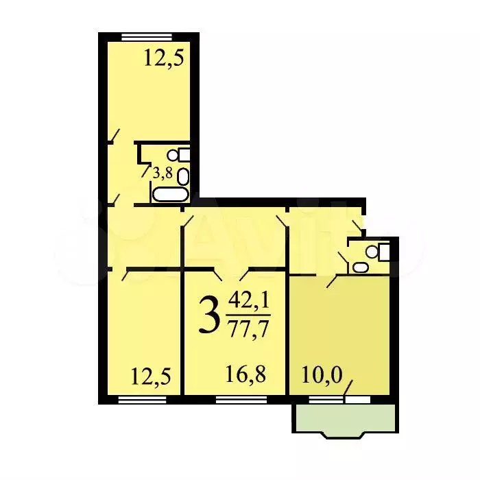 3-к. квартира, 79 м, 8/20 эт. - Фото 0