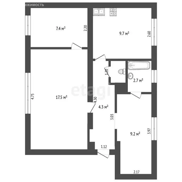 3-комнатная квартира: Прохладный, улица Свободы, 343/1 (51.2 м) - Фото 1