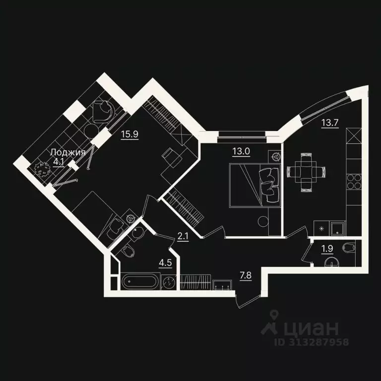 2-к кв. Тюменская область, Тюмень ул. Щербакова, 2к3 (63.0 м) - Фото 0