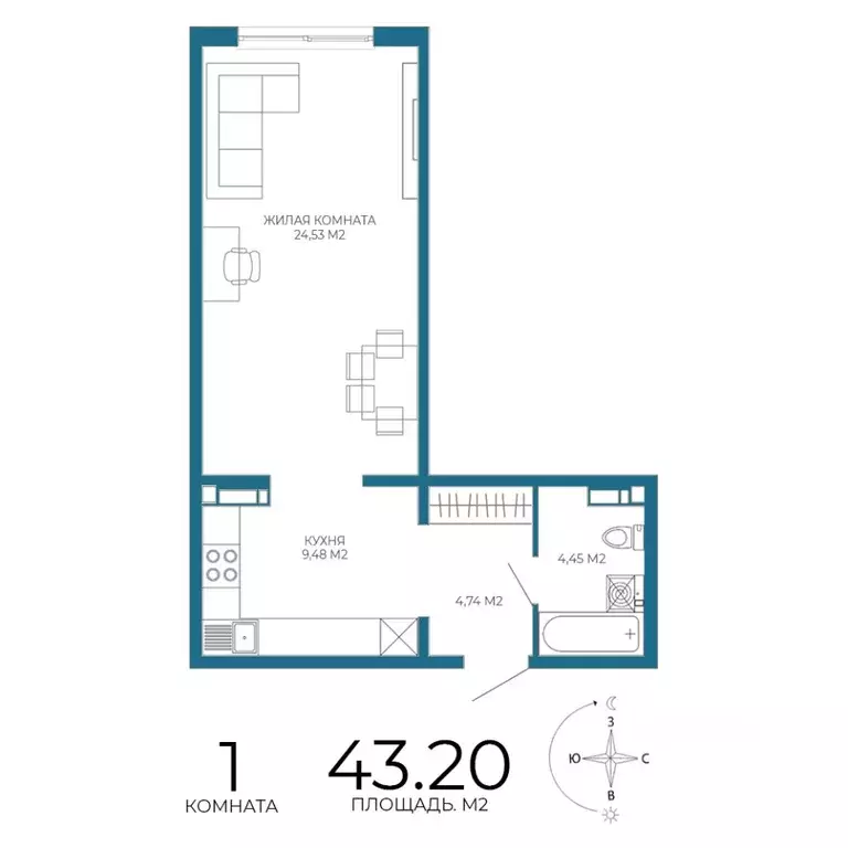1-к кв. Пензенская область, Пенза Чаадаев жилой комплекс (43.2 м) - Фото 1