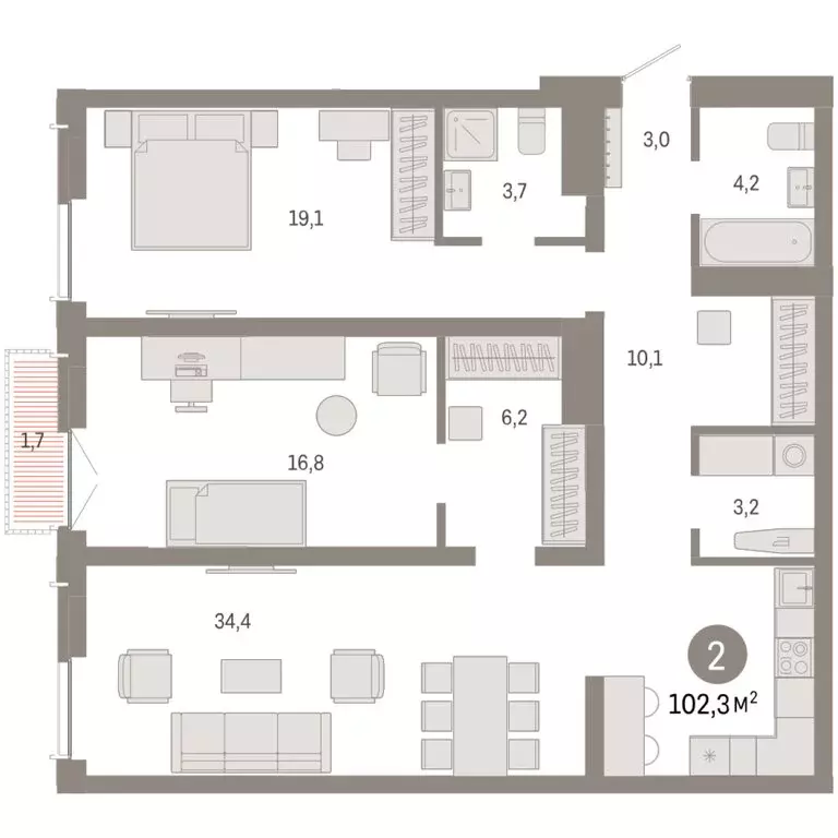 2-комнатная квартира: Новосибирск, Большевистская улица, 66 (102.29 м) - Фото 1