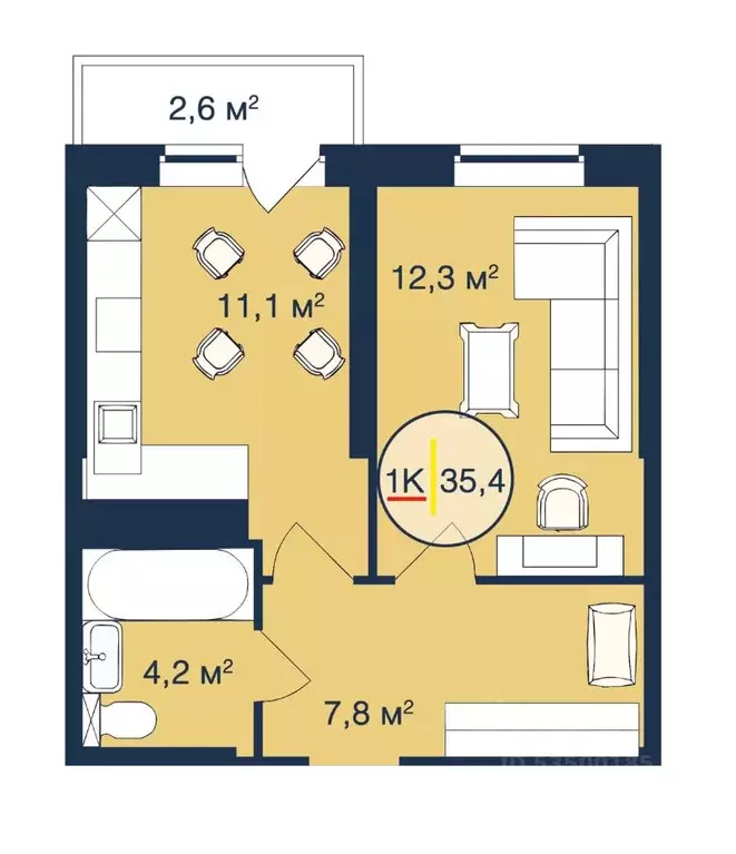 1-к кв. Тюменская область, Тюмень Таежная ул., 2 (35.4 м) - Фото 1